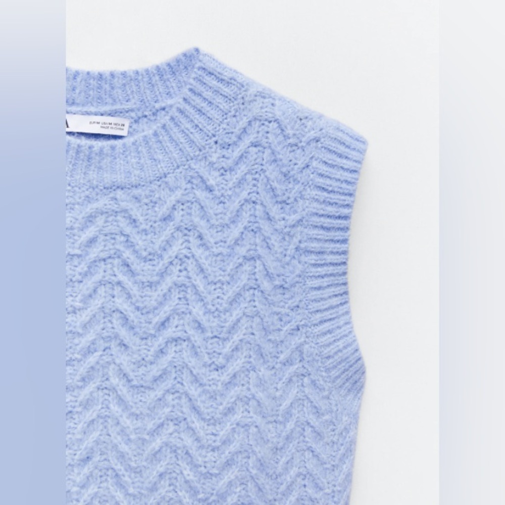 Zara Baby Blue Cable Knit Sweater Vest Wool Alpaca Blend - Picture 8 of 12